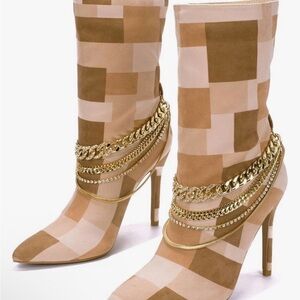 Cape Robbin Patchwork Heeled Boots with Gold Chains